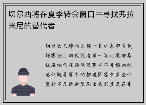 切尔西将在夏季转会窗口中寻找弗拉米尼的替代者